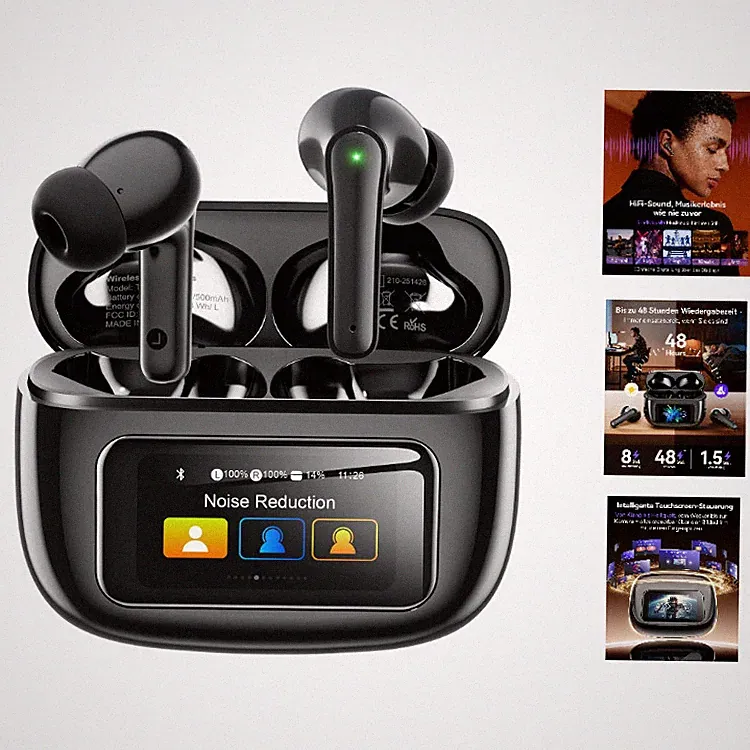Bluetooth Kopfhörer T24 In Ear mit Touchscreen, ANC 48 Std. Wiedergabe Schwarz