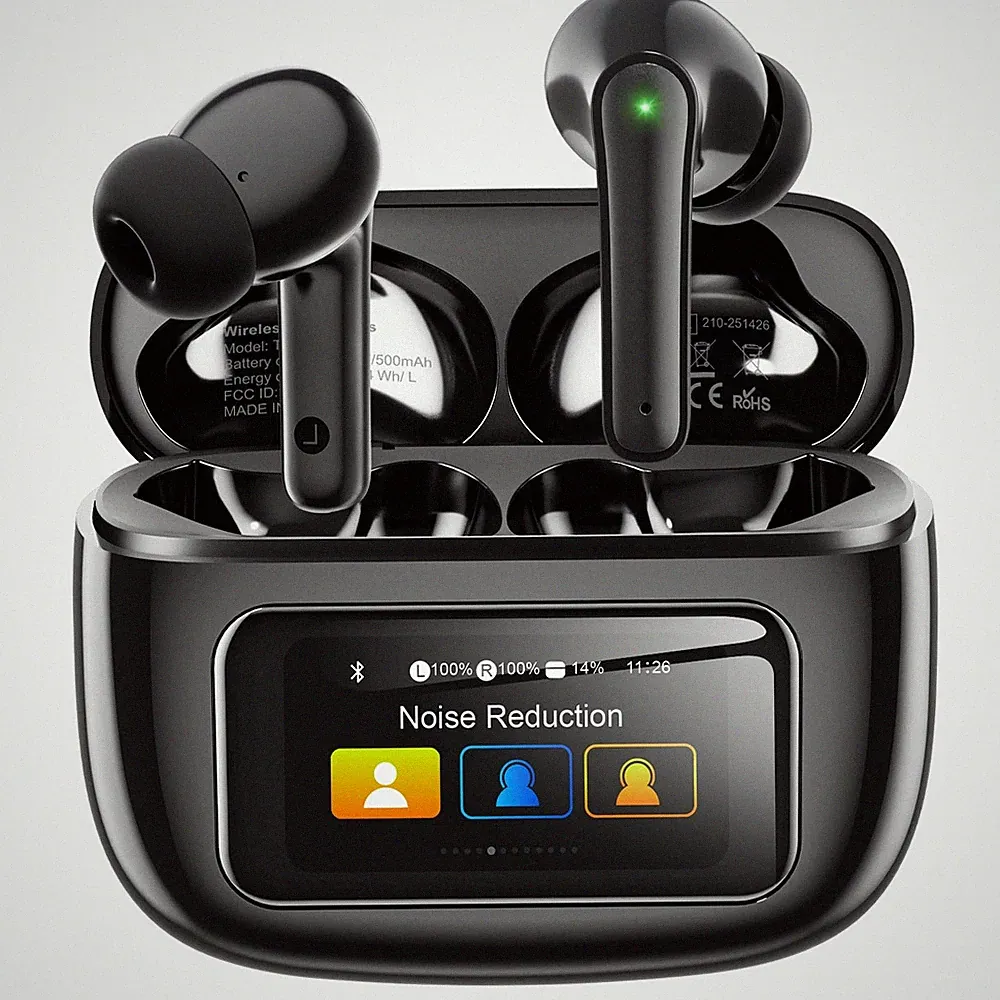 Bluetooth Kopfhörer T24 In Ear mit Touchscreen und ANC, Schwarz, bis 48 Std.