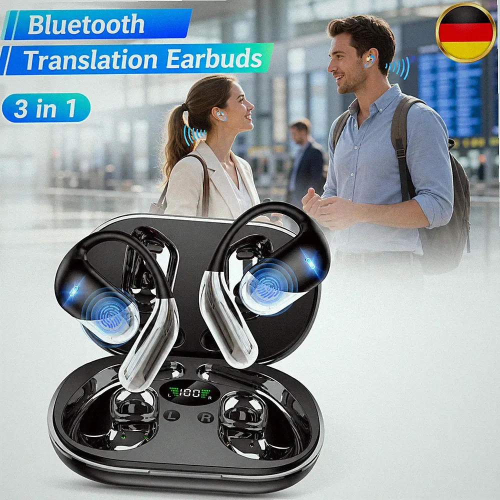 Bluetooth Ohrhörer KI-Übersetzung Kabellos 144 Sprachen Open Ear Business Reisen