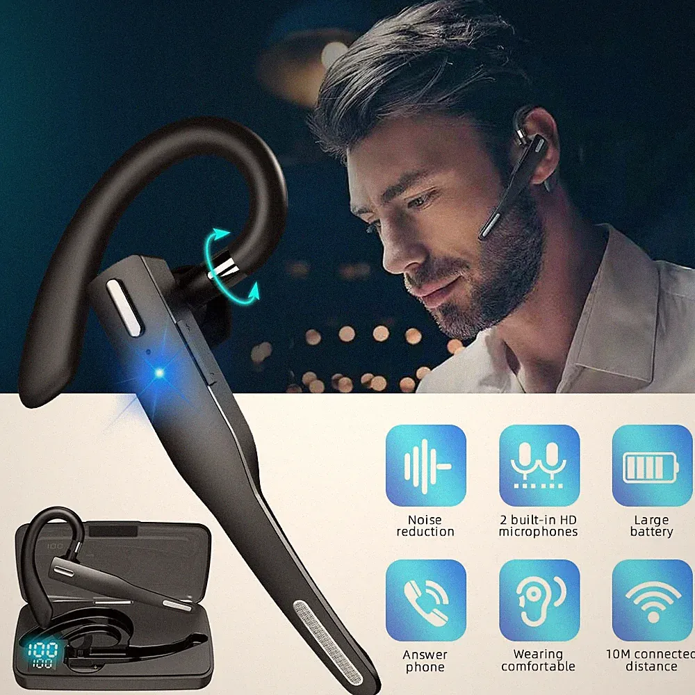 Bluetooth Ohrhörer Kopfhörer Stereo Kabellos Einohr Auto Headset mit Mikrofon DE