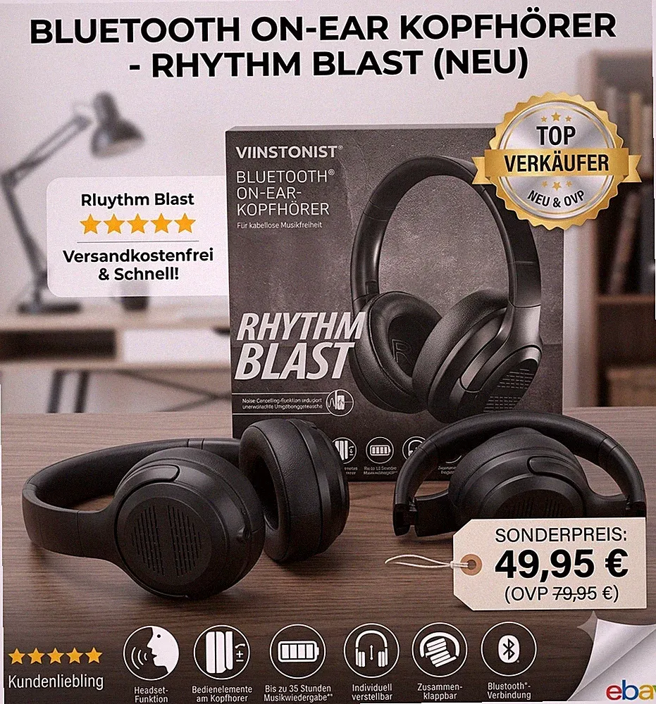 Bluetooth On-Ear-Kopfhörer – RYYTHM BLAST *Noise Cancelling* Sprachsteuerung Tel