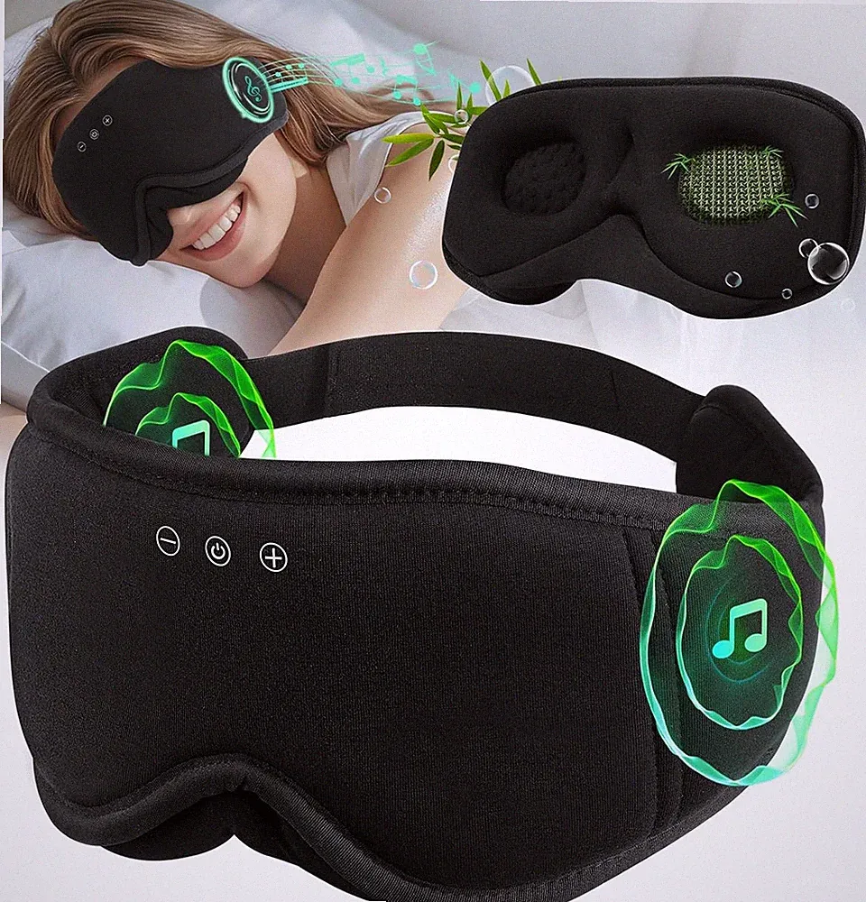 Bluetooth Schlafmaske mit Kopfhörer – 3D-Augenbecher, Blackout, 15h Akku