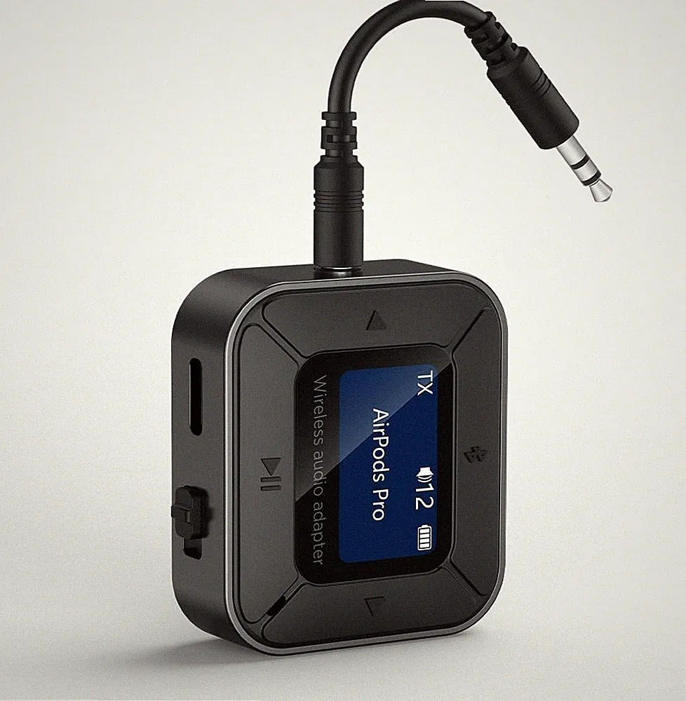 Bluetooth Sender Klinke 3,5mm Flugzeug Adapter für 2 BT Kopfhörer mit Display 2