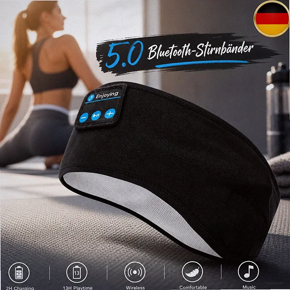Bluetooth-Stirnband Kabellos Weich Leicht Stereo Sport Schlafen Fitnessstudio