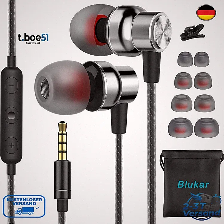 Blukar In-Ear-Kopfhörer 3,5 mm Kabel Lautstärkeregel