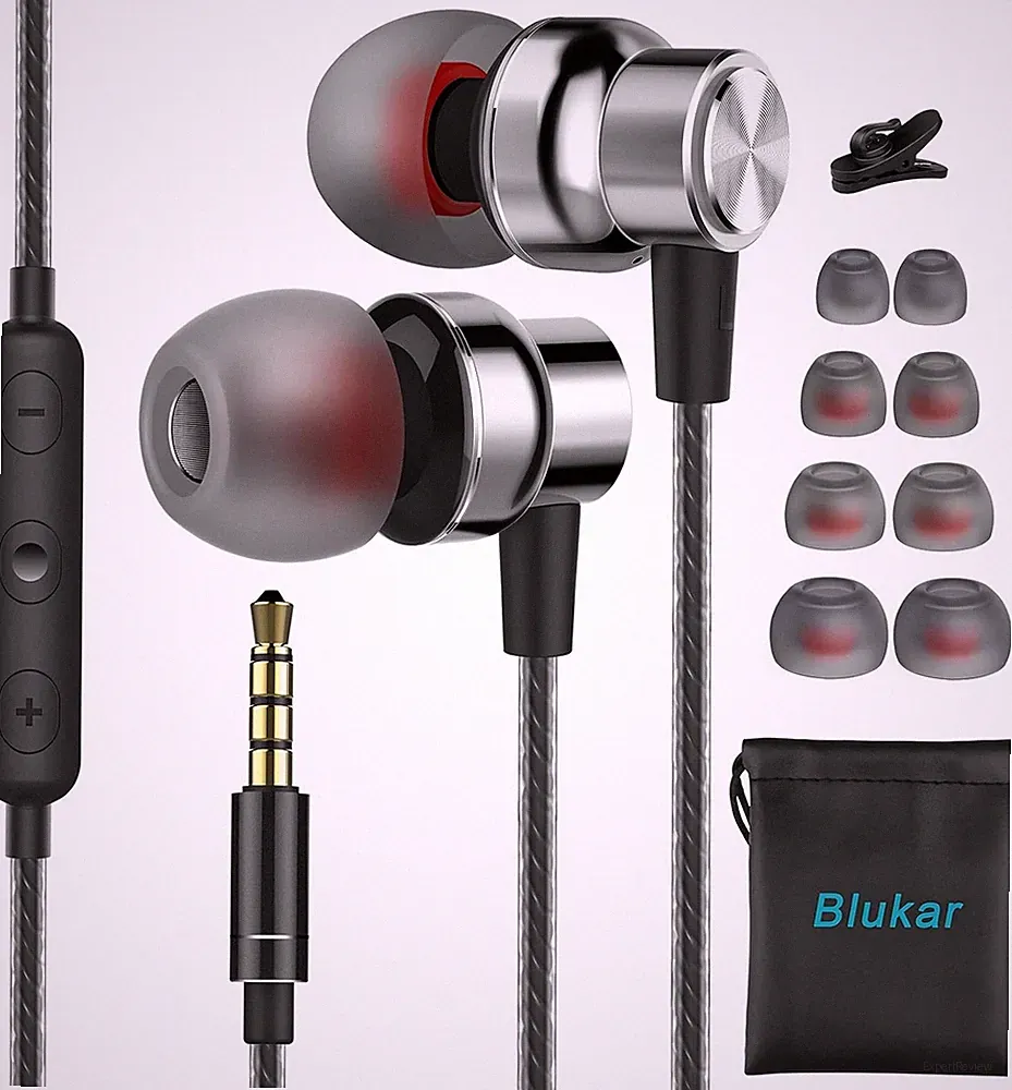 Blukar In-Ear-Kopfhörer, Kopfhörer mit Mikrofon und Kabel, Lautstärkeregler