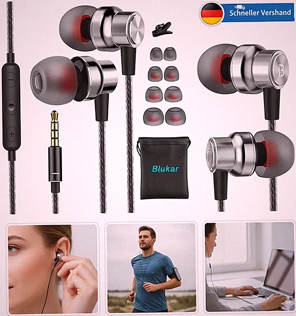 Blukar In-Ear-Kopfhörer, Kopfhörern mit Mikrofon und Kabel, Komfortable Geräusch