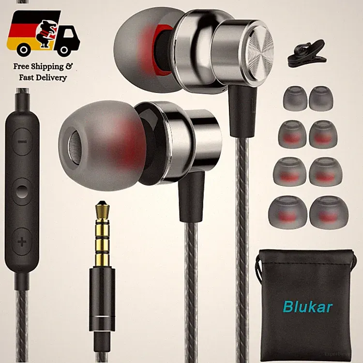 Blukar In-Ear-Kopfhörer mit Mikrofon und Geräuschunterdrückung 3,5 mm Grau, 4