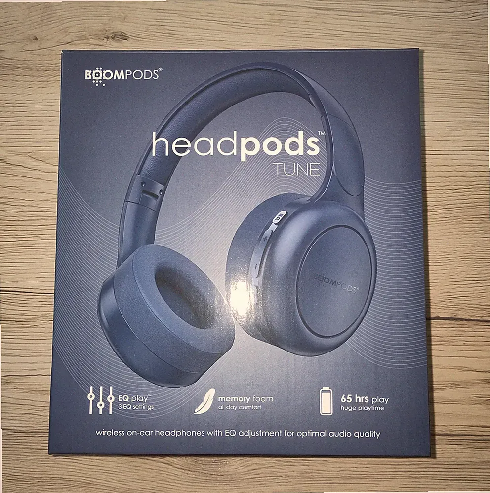 Boompods Headpods Kopfhörer Akku 65 Stunden Laufzeit Dunkelblau