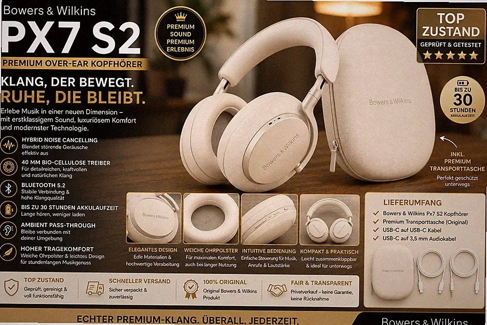 Bowers & Wilkins Px7 S2 Over-Ear Kopfhörer – Noise Cancelling/Bluetooth /Premium