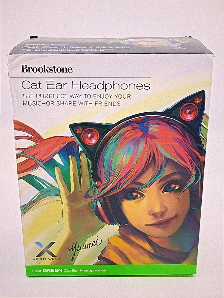 Brookstone Cat Ear Kopfhörer Grün LED ohne Funktion 3,5mm Over-Ear Headset_1,2_5