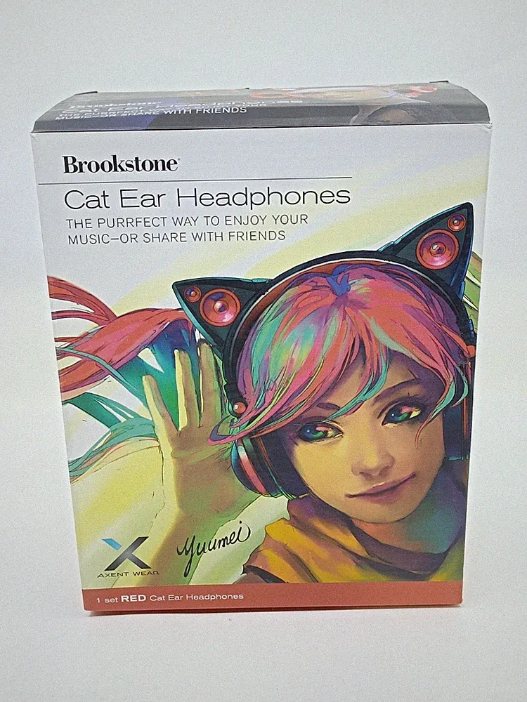 Brookstone Cat Ear Kopfhörer Rot LED 3,5mm USB Over-Ear Gaming Headset Neu_1,2_5