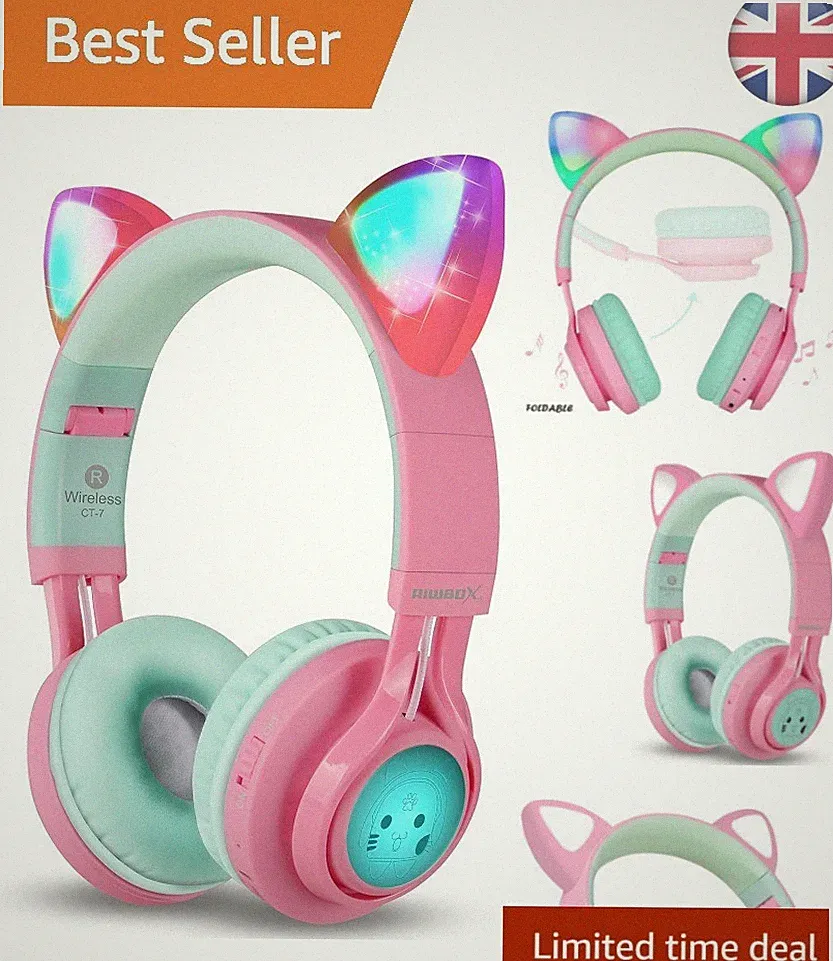 Bunte Over-Ear Katzenohr Bluetooth Kopfhörer mit Lautstärkeregler für Kinder
