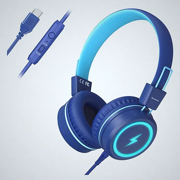 Bywulanda Kinder Kopfhörer Blau USB Typ-C 85dB Lautstärkeregler Mikrofon Set