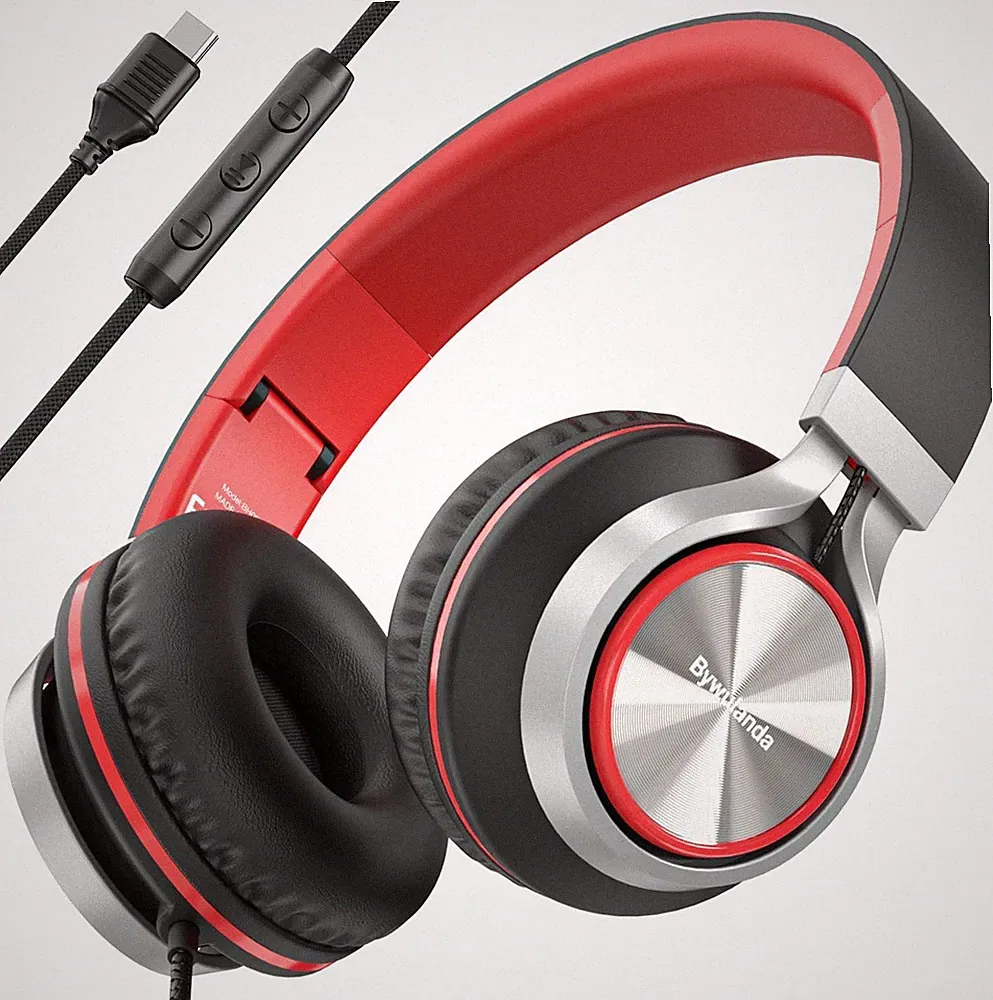 Bywulanda USB-C Kopfhörer mit Mikrofon und Lautstärkeregler, Over Ear Stereo H