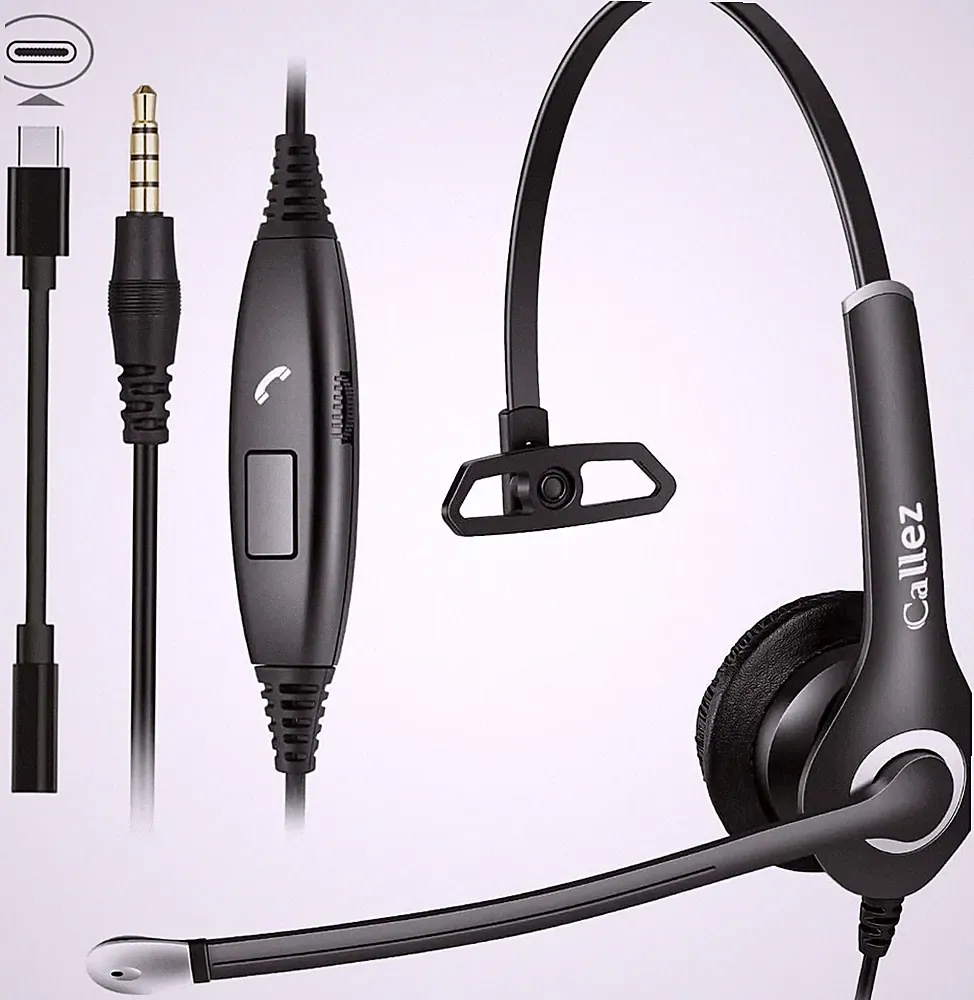 Callez Headset Handy mit 3,5mm Klinke Mikrofon Büro Kopfhörer Noise Cancelling