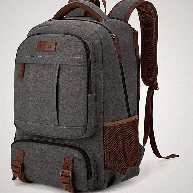 Canvas Rucksack Laptop 17,3 Zoll USB Kopfhörer Reise Tasche Herrendamen