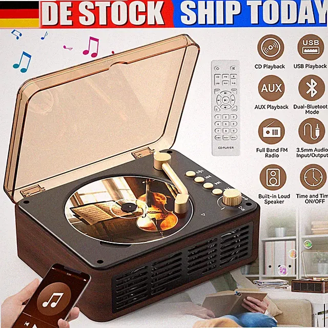 CD Player CD Spieler Bluetooth Retro-CD-Player Tragbarer Vintage Eingebaute
