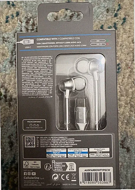 Cellularline Sparrow In-Ear Kopfhörer, USB-C, Mikrofon, Fernbedienung, Silber