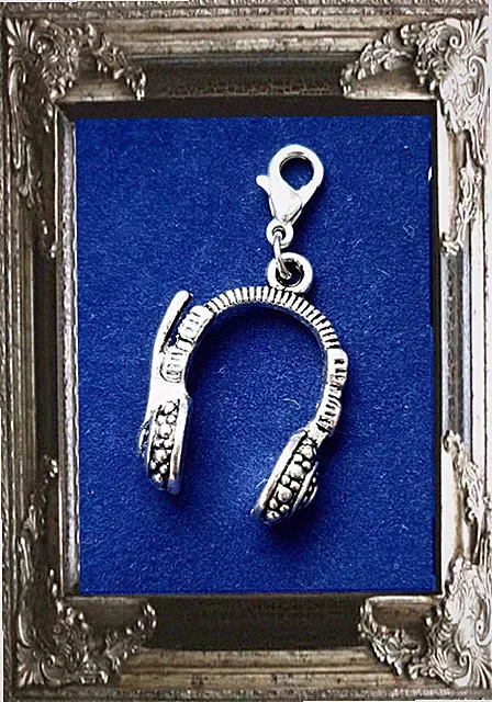 CHARM ANHÄNGER KOPFHÖRER HEADSET 925er SILBER Karabiner für BETTELARMBAND+KETTE