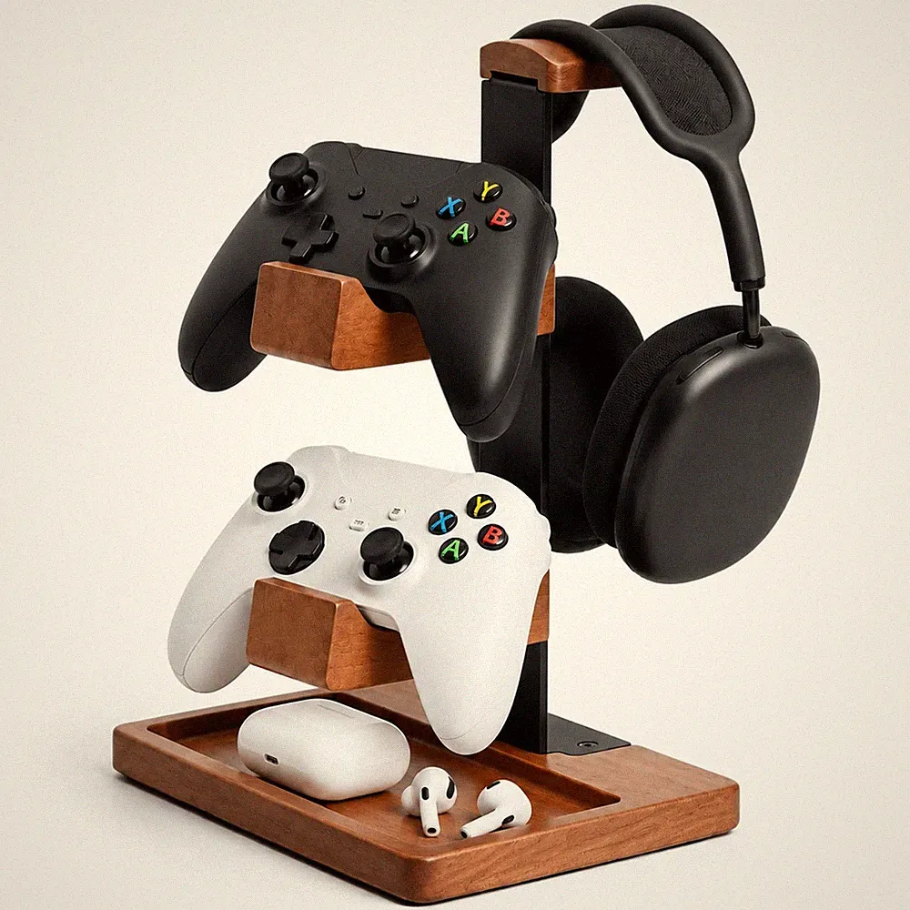 Controller Halter Kopfhörer Ständer Holz Tisch Gaming Zubehör Universal Headset