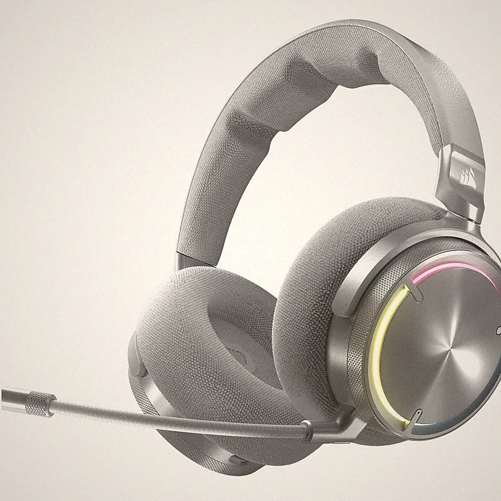 Corsair Virtuoso MAX Wireless Gaming-Headset mit Bluetooth – Dolby Atmos, Silber