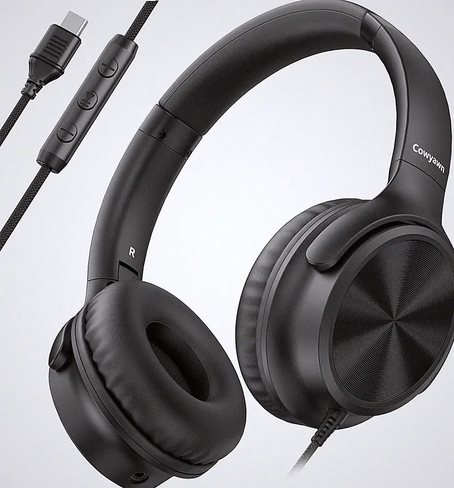Cowyawn USB-C Kopfhörer Over-Ear Mikrofon Lautstärke HD Stereo faltbar schwarz