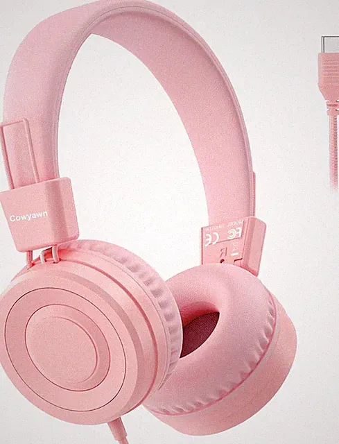 Cowyawn USB Typ C Kinderkopfhörer Schule 94dB Lautstärkebegrenzung Rosa 3,5mm