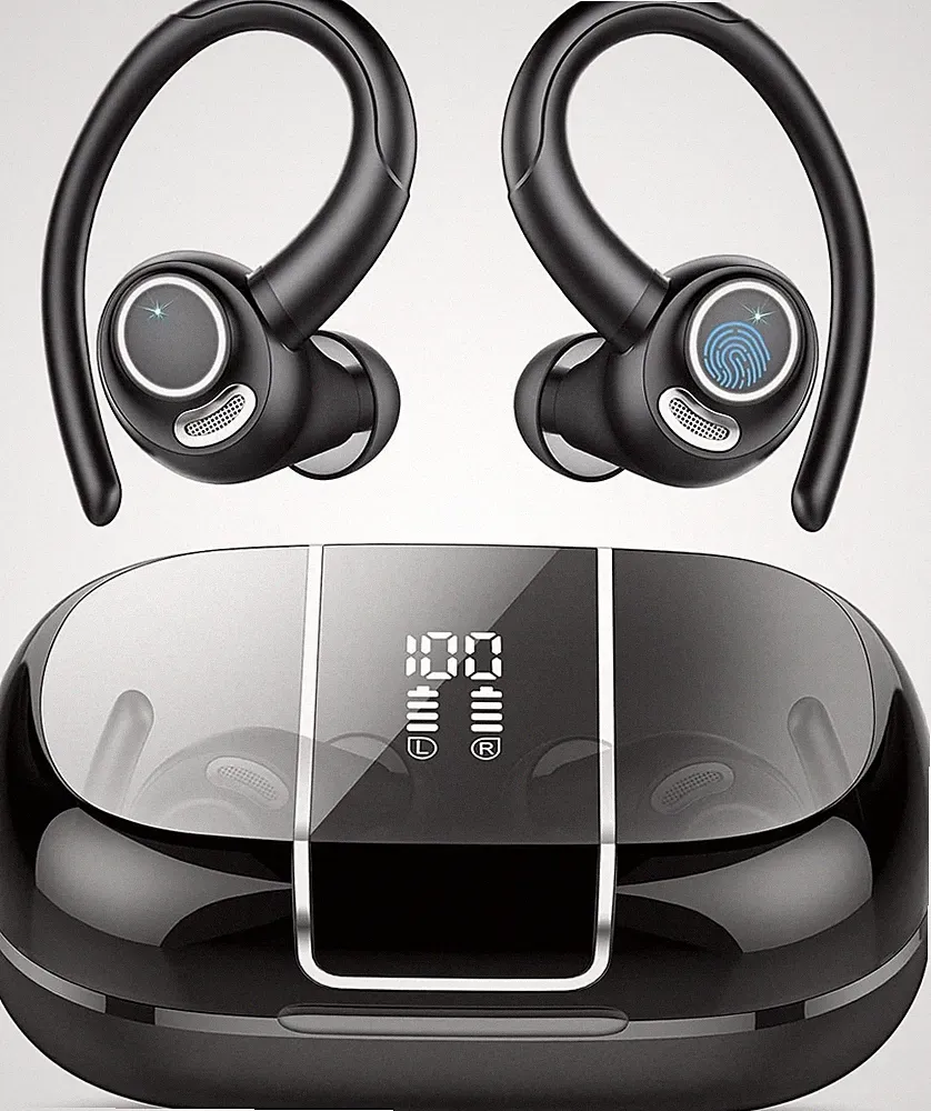 Csasan V90 Bluetooth Kopfhörer Kabellos Sport In Ear Schwarz mit Ohrbügel 48 Std