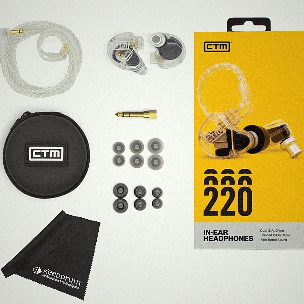 CTM CE220 In Ear Monitor-Kopfhörer Ohrhörer Clear + keepdrum Mikrofasertuch