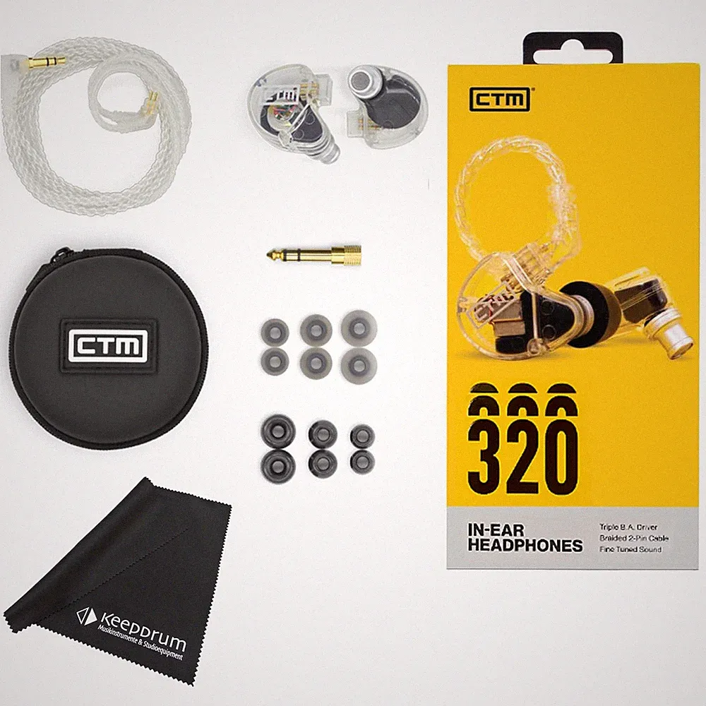 CTM CE320 In Ear Monitor-Kopfhörer Ohrhörer Clear + keepdrum Mikrofasertuch