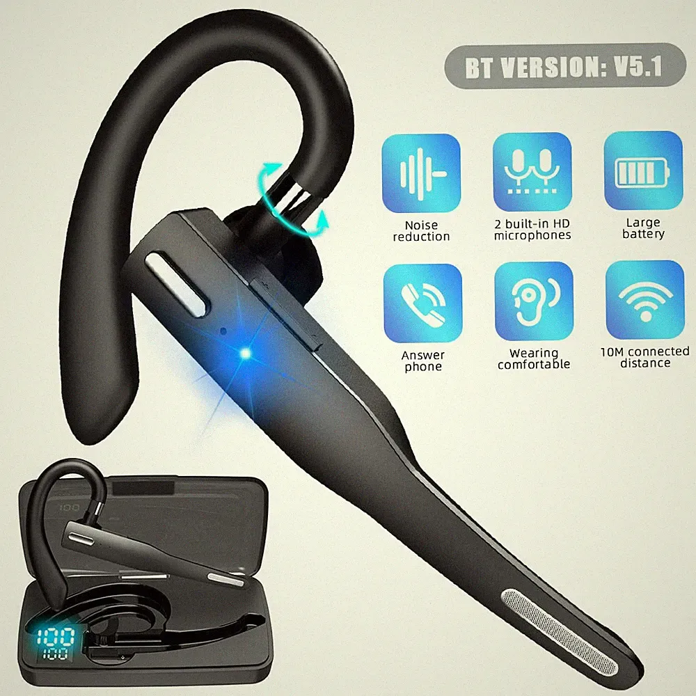 CVC8.0 Bluetooth5.1 Ohrhörer Kabelloses Freisprech-Ohrbügel-Headset mit Mikrofon