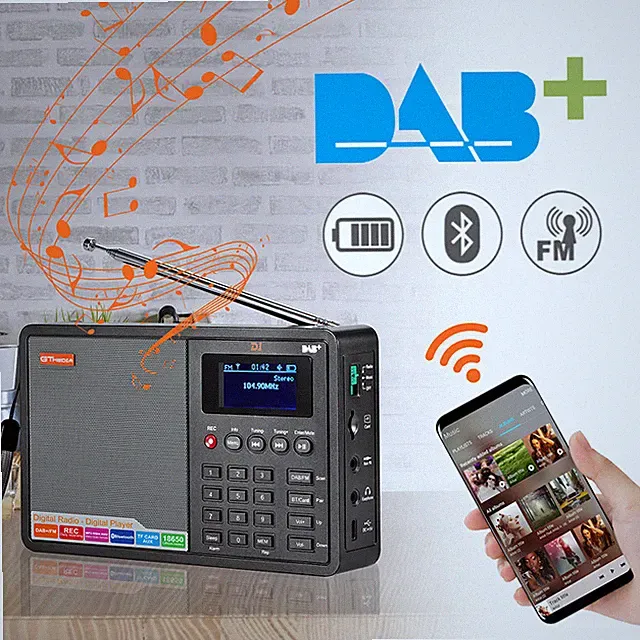 DAB+ FM Digitalradio Tragbar UKW Bluetooth Wecker Musik Player Akku mit Display