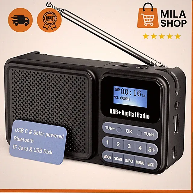 Dab Radio tragbar Dab Plus Fm Bluetooth 5.0 Akku 2200mAh Solar Usb Kuechenradio