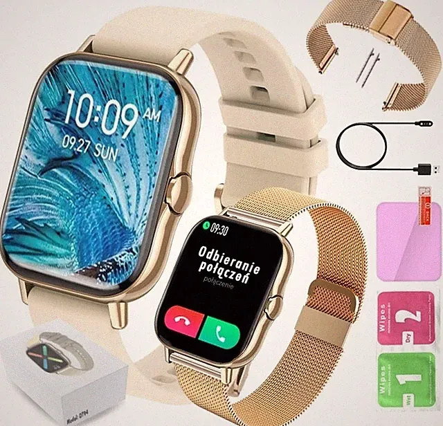 Damen Smartwatch DT94+ Gold mit Bluetooth-Anrufen, EKG, Blutdruckmessung, Puls