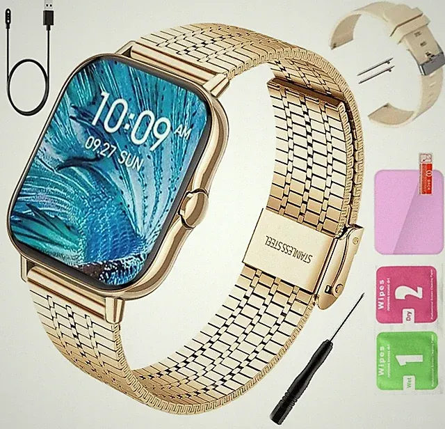 Damen Smartwatch DT94 Gold Premium mit Telefonfunktion, 1,78" Touchscreen, Zusat