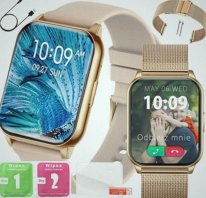 Damen-Smartwatch mit polnischem Menü, Telefonie, Blutdruckmessung, 1,96" HD-IPS