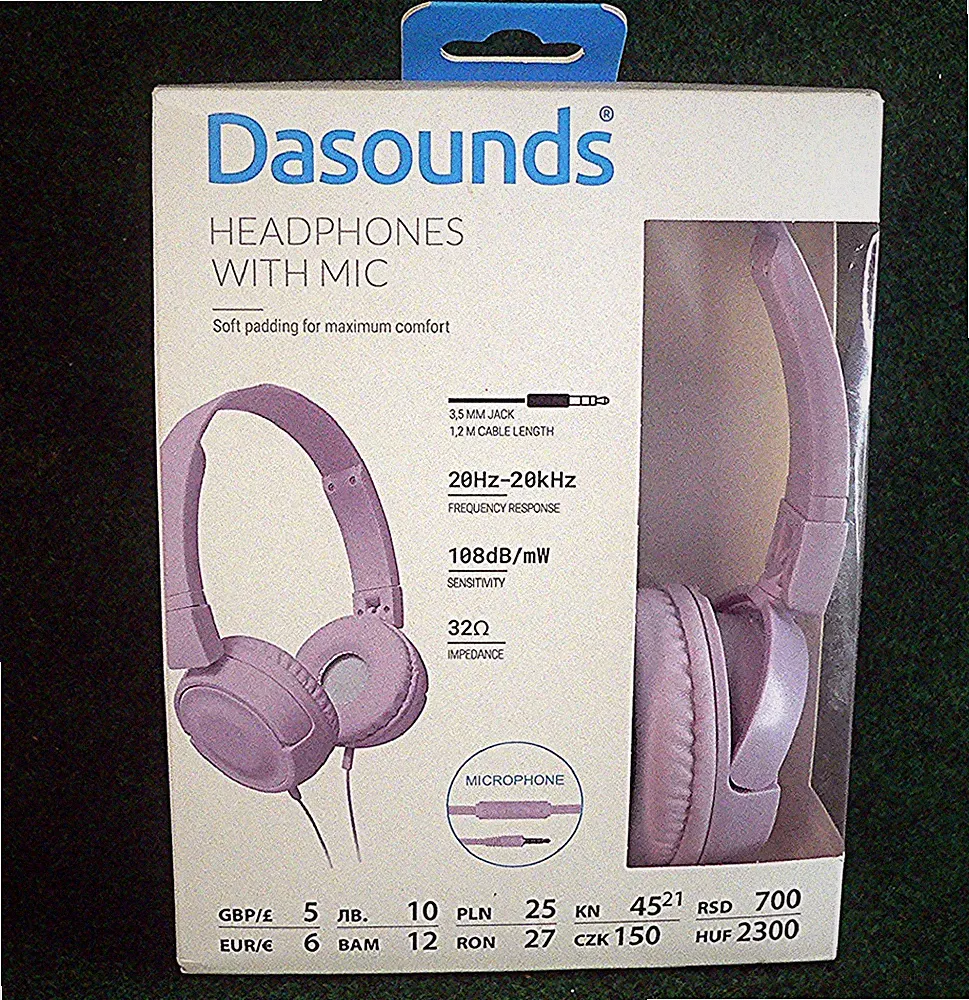 DaSounds Kopfhörer mit Mikrofon 20Hz-20kHz 32 Ohm 108dB/mW Pink/Lila