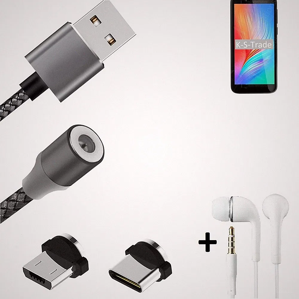 Daten-Lade-Kabel + Kopfhörer für Haier Titan T5 mit USB-Typ C u. Micro-USB