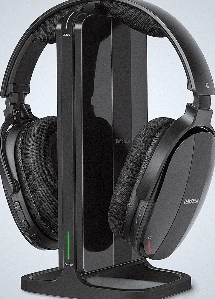 DAYSNEW Kabellose TV-Kopfhörer DB100 – Over-Ear für Fernsehen, Schwarz, 30 m