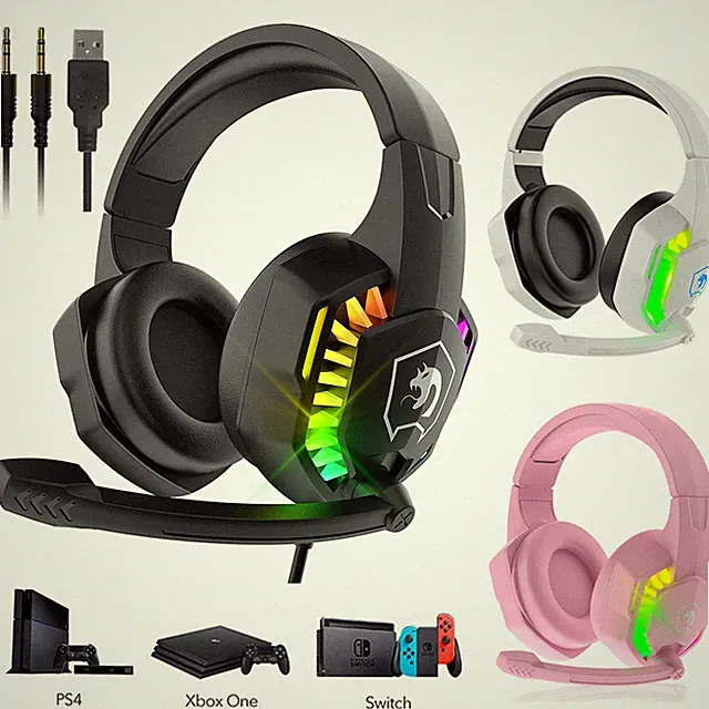 DE RGB Gaming Headset Mic 5.1 Kanal 3,5 mm für PC Xbox One Laptop Mac Smartphone