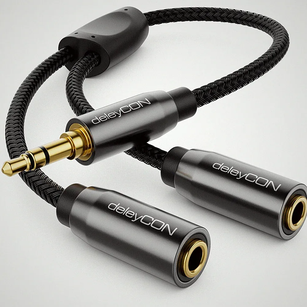 deleyCON 0,2m Audio Klinken Y Splitter Kabel – 3,5mm Stecker zu 2 x 3,5mm Buchse