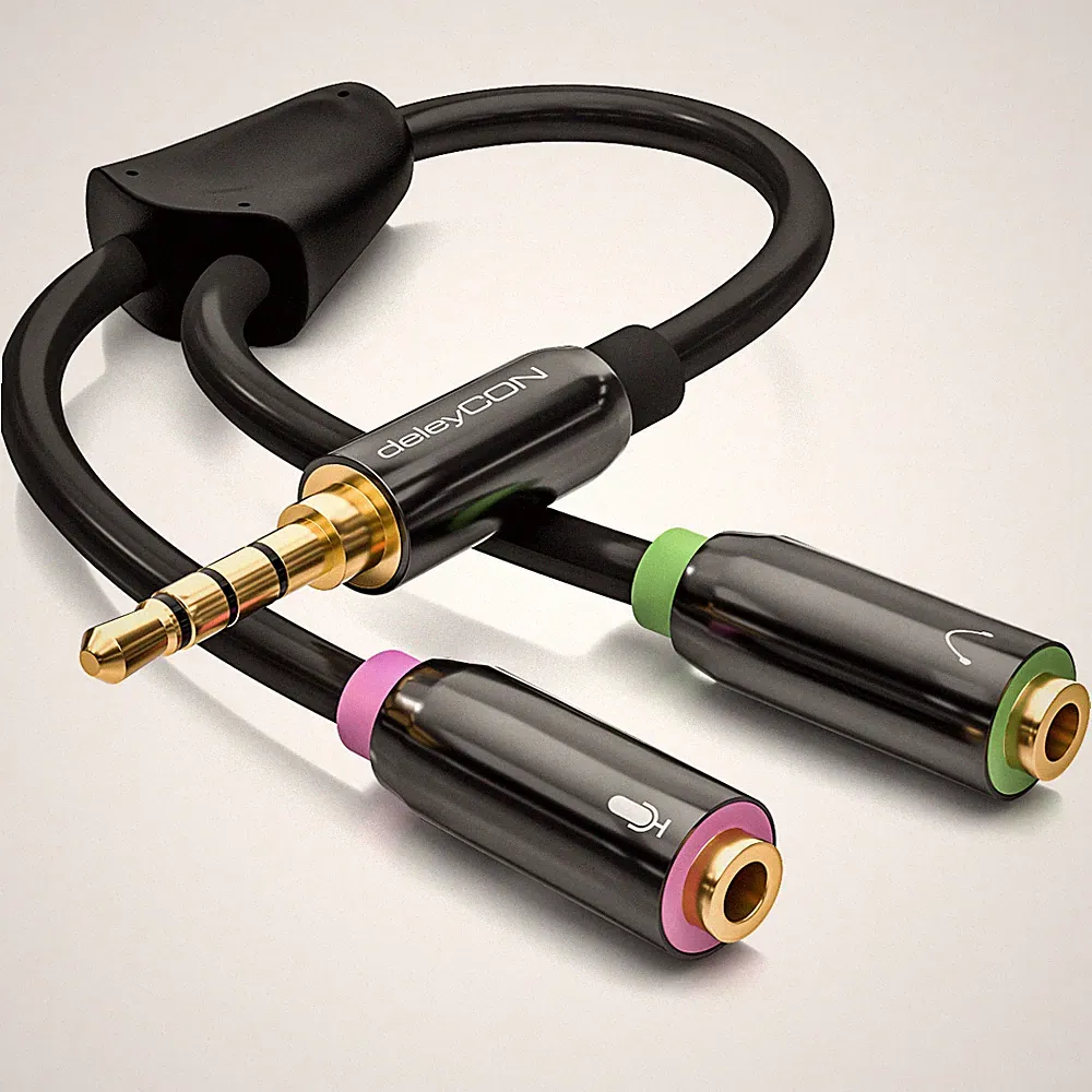 deleyCON Audio Splitter Kabel Y Klinken Adapter Kabel Kopfhörer Mikrofon Headset