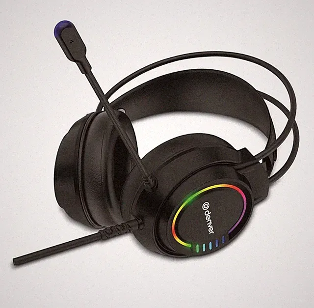 Denver GHS-130 USB-Gaming-Headset mit RGB-Beleuchtung, Lautstärkeregler,bequemen