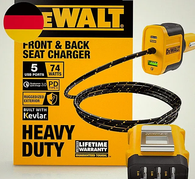 DEWALT Hochleistungs-72W-Usb-Autoladegerät Mit 5 Anschlüssen, Multiport-Autolade