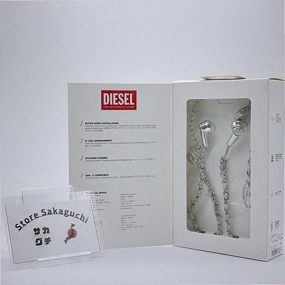 DIESEL Wired Earbuds 60458 USB-C ANC Active Noise Cancelling Silver Charms