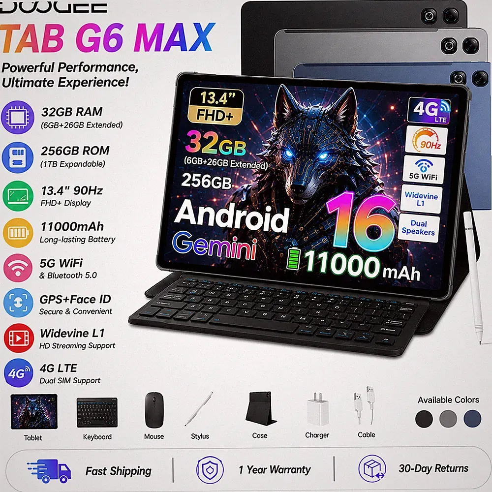 DOOGEE TABG6MAX Android 16 Tablet 13,4 Zoll 32GB+256GB 11000mAh 4G LTE Octa Core