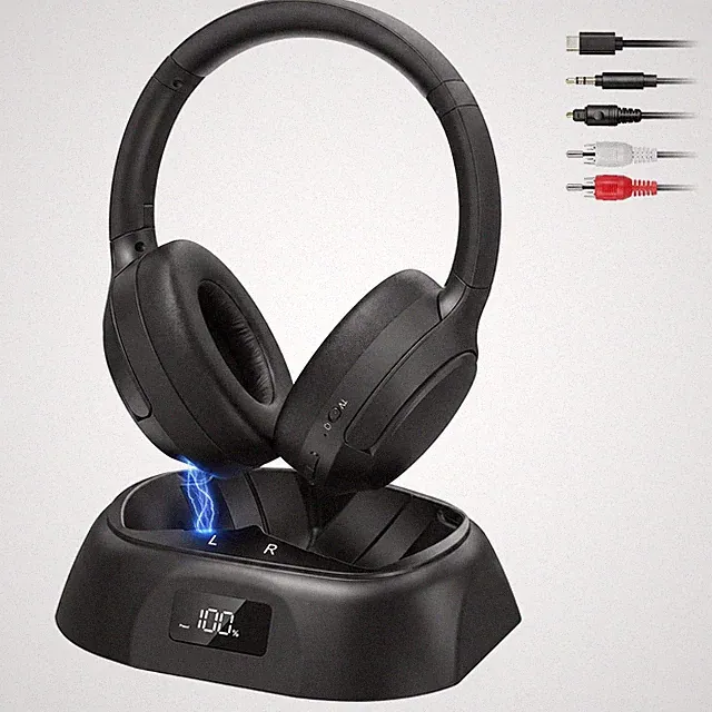 Doohoeek Wireless TV Headphones with Charging Base and Clear Digital Display