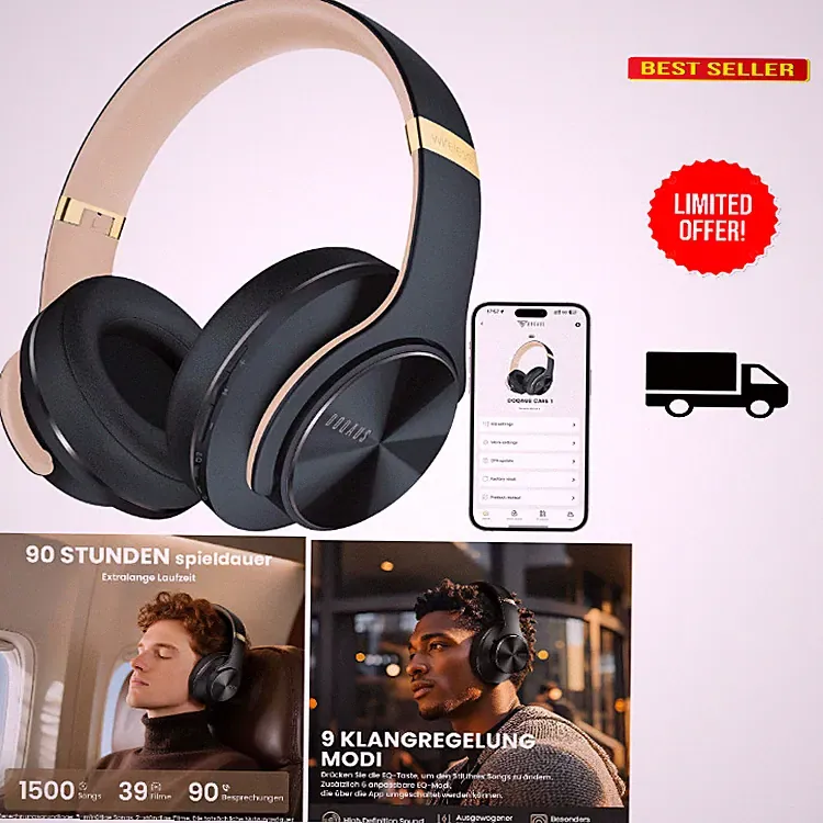 DOQAUS Bluetooth Kopfhörer Over Ear 90 Std Akkulaufzeit 9 EQ Modi Hi