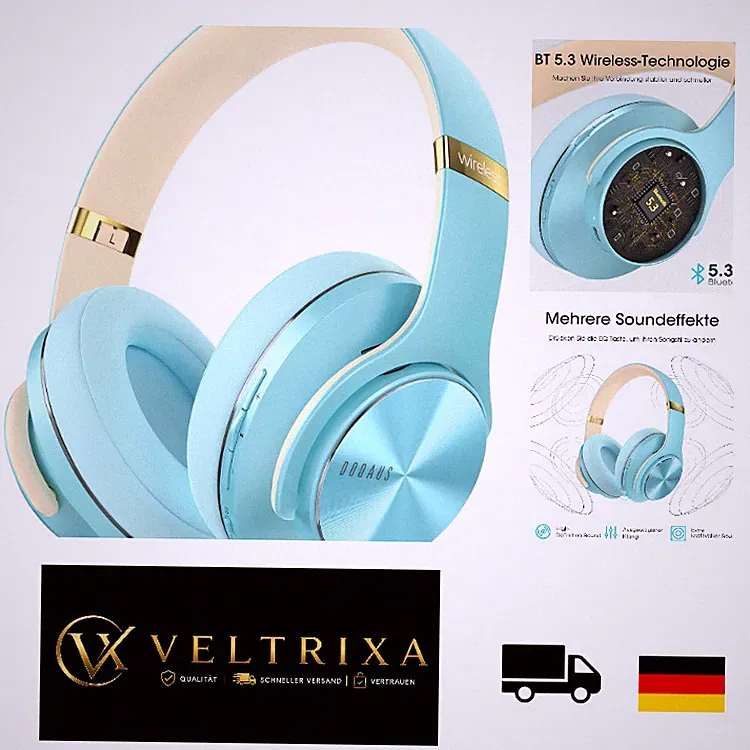 DOQAUS Kabellose Bluetooth Kopfhörer Blau mit App-Steuerung HiFi Sound 90h, Over